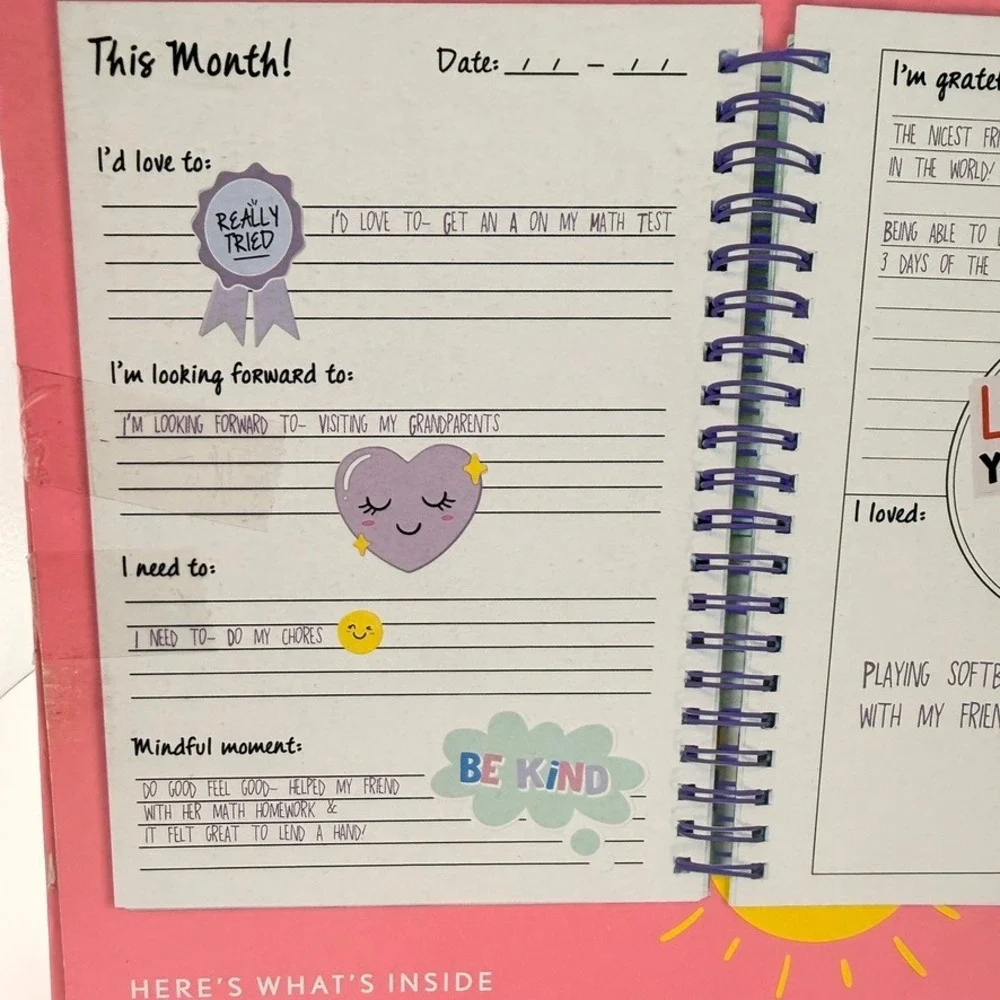 Kids Stationery Journal Kit Just My Style Mood Joy Wellness Pink Rainbow Health